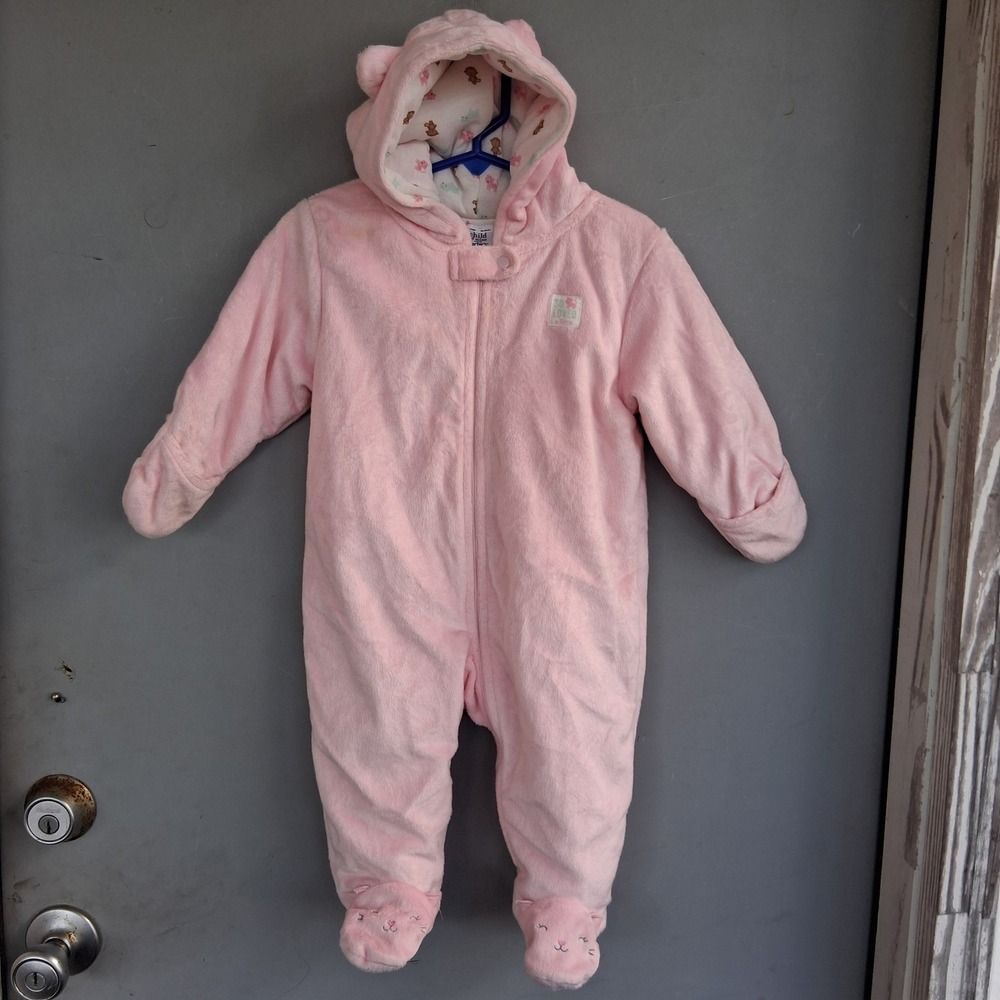 Baby Girl Loved by Mommy Pink Fleece Coat Hood Kitty Cat Monkey Bear Print 6-9M